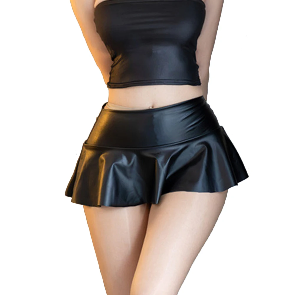 

Sexy Women Pleated Micro Mini Skirt PU Faux Leather Sweet Girls Dance Short Skirt A-Line Pleated Skirts Cute Streetwear