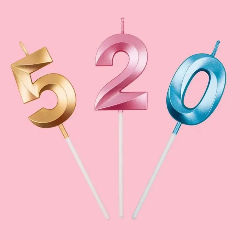 0-9 Number Cake Decoration Romantic Blue Pink Gold Candles Number Topper for Happy Birthday Cake Decoration Baby Shower Supplies