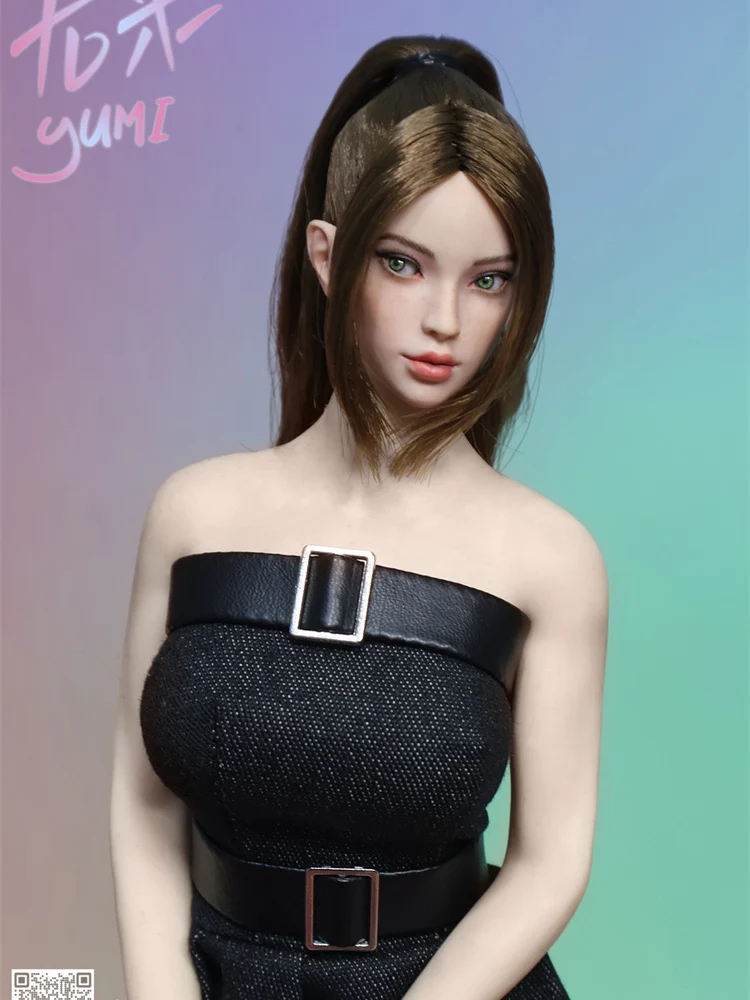 JKTOYS K-006 1/6 Beauty Girl Yumi Delicate Head Sculpt Movable Eye Design Black Gold Hair Style Model Accessory For 6" Figure