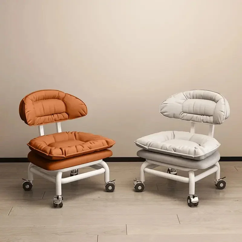 

Carbon Steel Stool Household Living Room Tea Table Stool Universal Wheel Learning Stool Lazy Wheel Small Chair Back