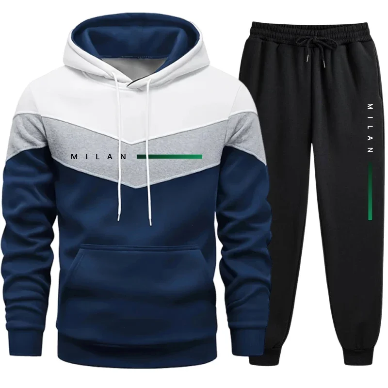 ميلان مطبوعة رجل رياضية عادية مقنع البلوز 2 قطعة مجموعة الركض ملابس للرجال في الهواء الطلق بدلة رياضية المبيعات الساخنة الشارع الشهير