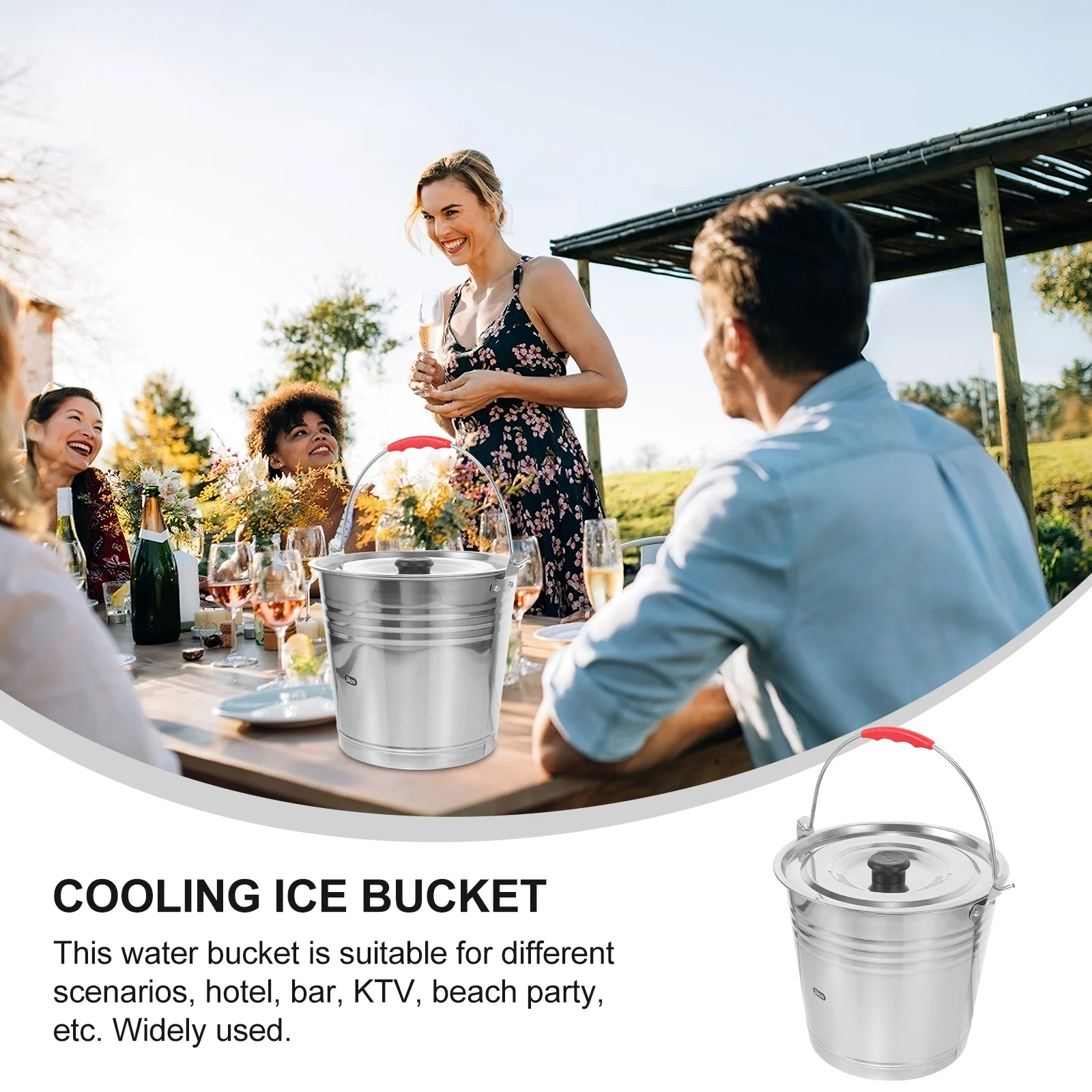 

Barrel Stainless Steel Bucket Buckets with Handle Lid Beverage Ice Storage