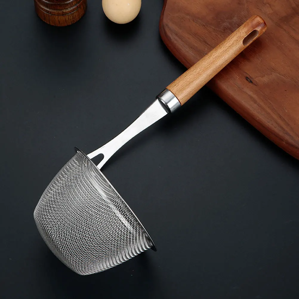 

Pasta Strainer Wooden Handle Premium Stainless Steel Noodle Strainer Spoon Kitchen Colander Multi-Function Mesh Filter Ladle