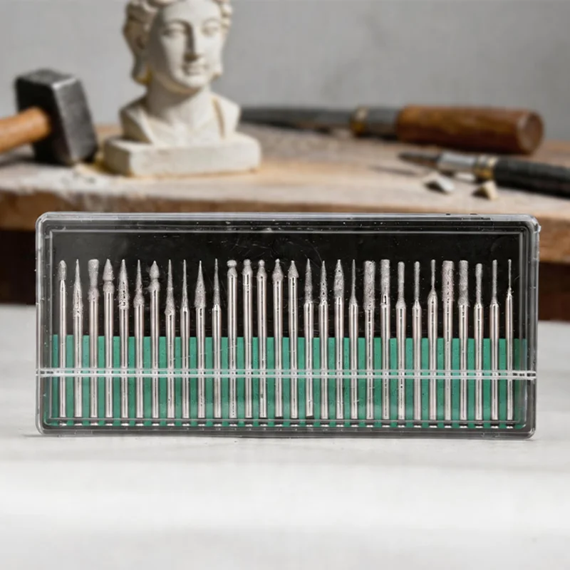 30Pcs Titanium Plated Diamond Grinding Needle Set, 3mm Universal Shank, Durable Bits For Jade, Stone And Metal Polishing