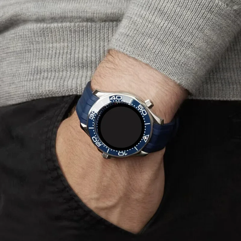 FKM Karet 20Mm Ujung Melengkung Gelang Jam untuk Omega untuk Seamaster 300 Tahan Air Gelang Pria Wanita Gelang Aksesoris Jam Tangan