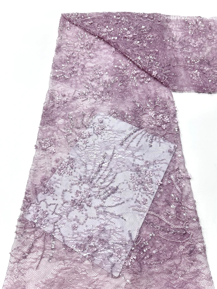 

2026 Luxurious Nigerian Handmade Beads Lace Fabric High Quality Sequins Beaded Embroidery African Lace Fabric For Sewing