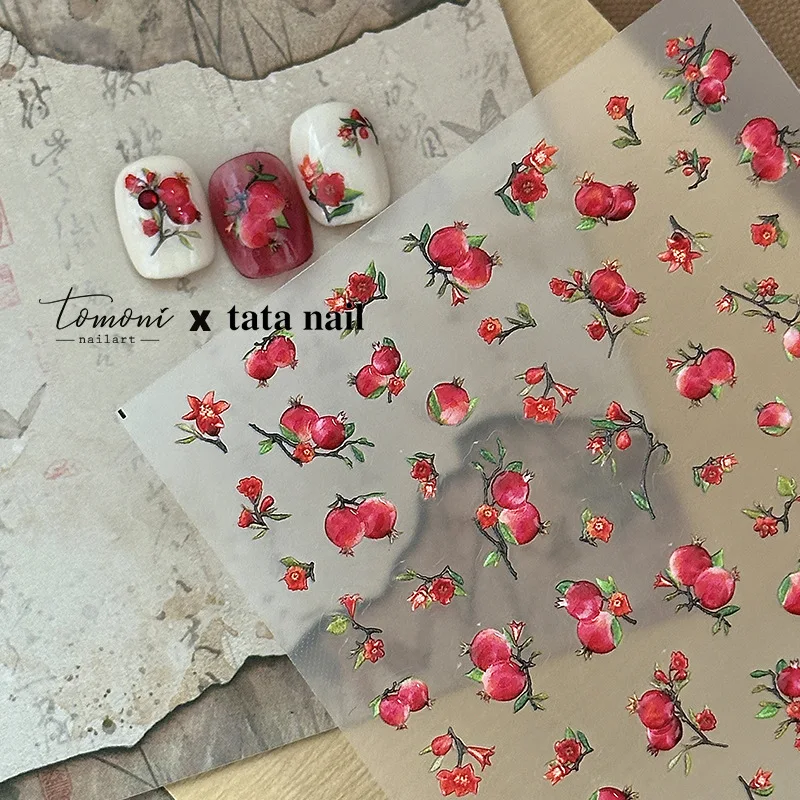 Jelly Fruits Nail Art Stickers Sweet Pomegranate Branch Self