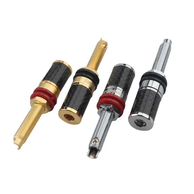 4Pcs HiFi Binding Post Carbon Fiber Gold & Rhodium Plated Audio Terminal Amplifier Speaker Banana Plug Socket