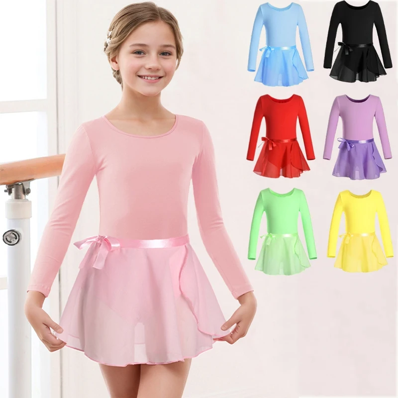 Balletpakjes met lange mouwen voor meisjes en afneembare chiffonrok Combo voor kinderdansjurken
