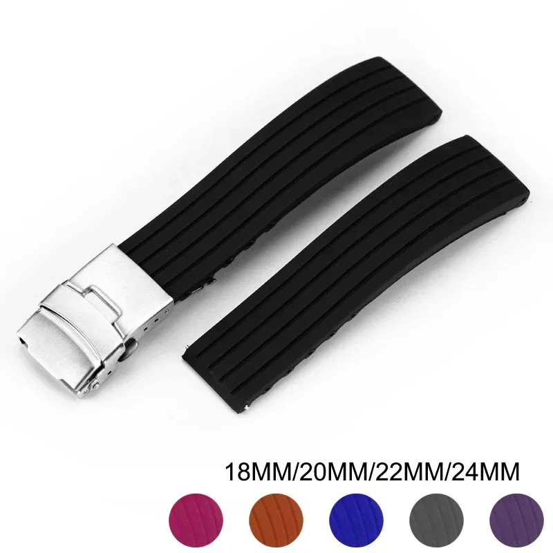 Rubber Watch Strap Deployment Buckle 18mm 20mm 22mm 24mm Band