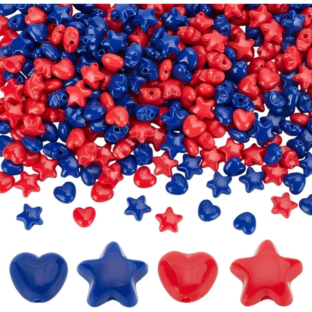 400 Pcs Opaque Acrylic Love Star Heart Beads 4 Styles Colorful Mini Opaque Heart Star Shape Loose Beads
