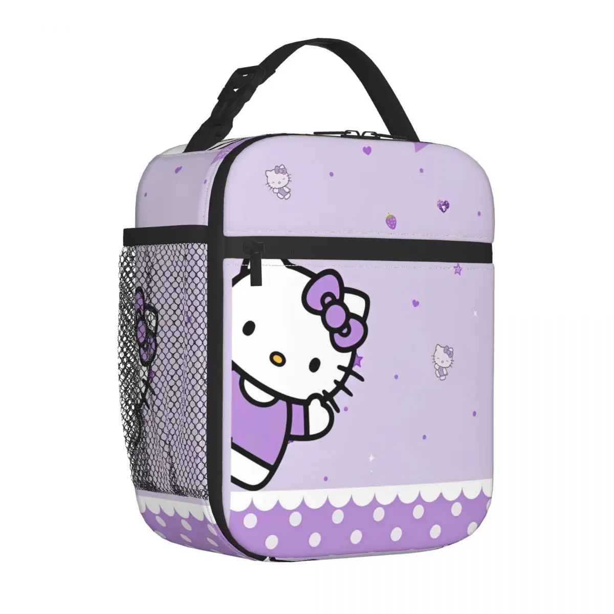 

Hello Kitty Purple Heart Pattern Insulated Lunch Bags Thermal Bag Meal Container Large Tote Lunch Box Food Storage Bags School