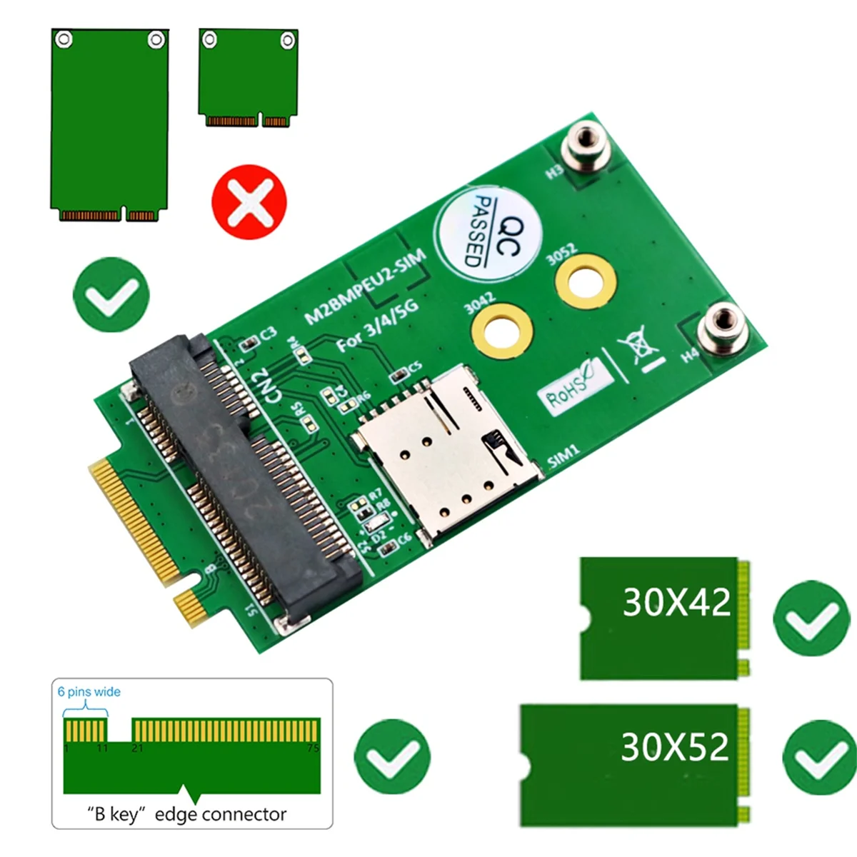 NGFF M.2 B Key Interface to Mini PCI-E MPCIE Wireless Adapter Card for 5G 4G 3G LTE GSM Module with NANO SIM Card Slot