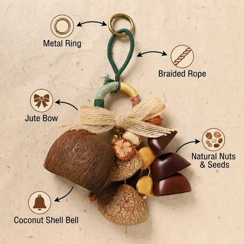 New Chinese-style Natural Fruit Shell Bag Charm Hanginghand-woven Wind Chime Sound Healing Bell Plant Fruit Seed Hanging Pendant