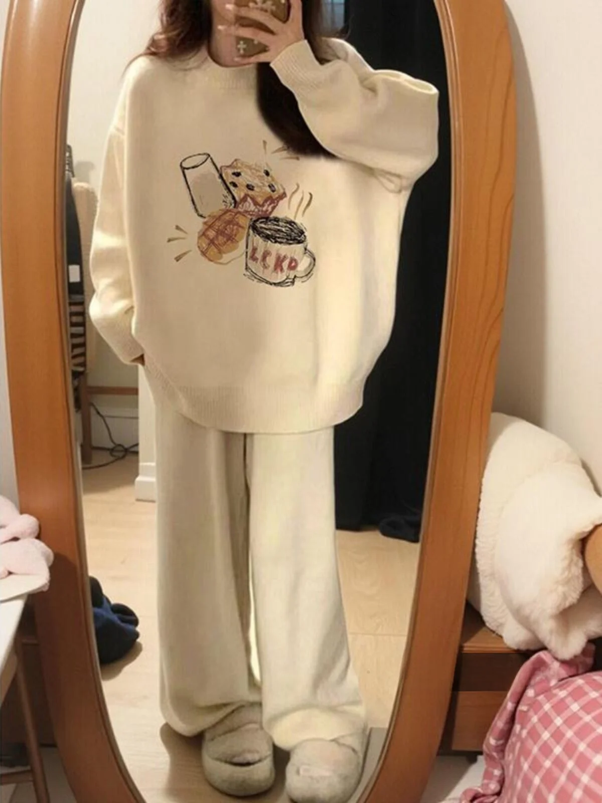 

Весенний утепленный вязаный свитер с белым принтом для женщин, модный повседневный топ в корейском стиле, высококачественная одежда Ciwalk