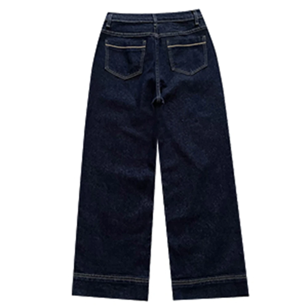 Jeans a gamba dritta dalla vestibilità ampia da donna 2025 Autunno Inverno Distressed Vintage Tasche a vita alta Pantaloni lunghi alla moda slim fit casual