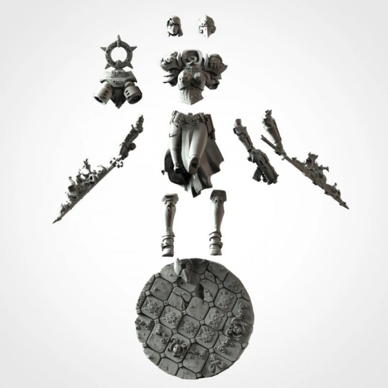 Miniatur-Kriegskampfschwestern (doppelköpfig), DIY-Modellbausatz aus Kunstharz im Maßstab 1:24, unmontiertes und unbemaltes Skulpturspielzeug