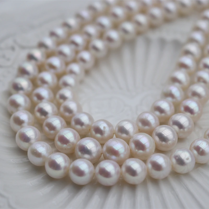 

High quality 9-10mm Natural White Near Round Edison Shape Baroque Fresh Water Pearl String