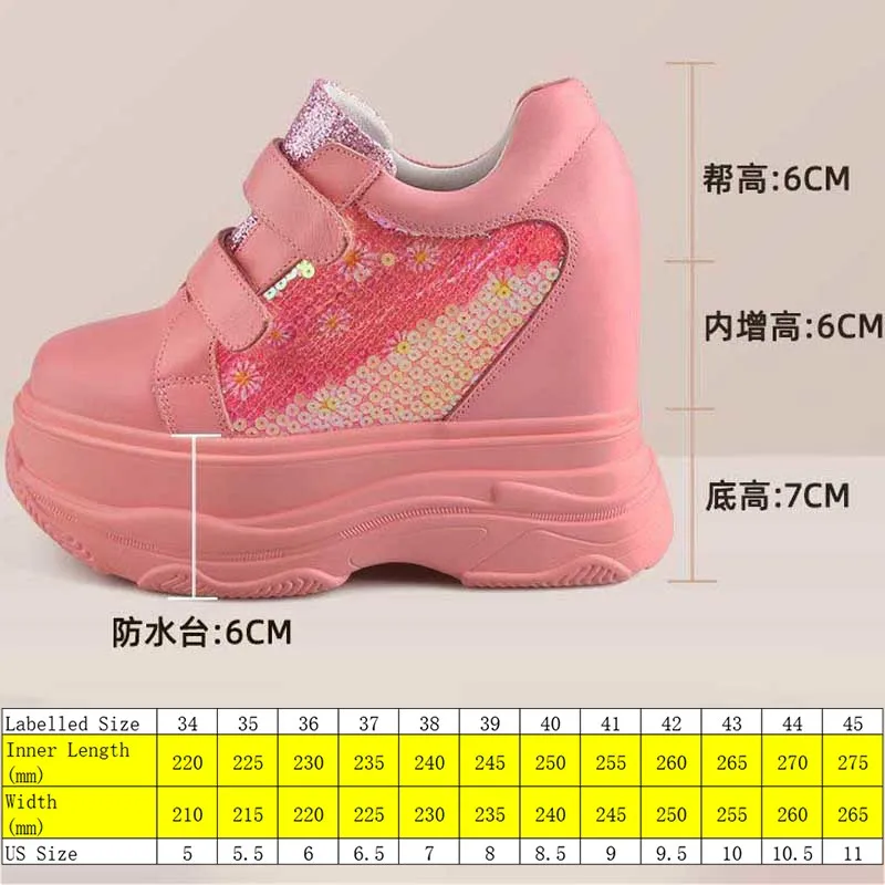 Fujin 13cm Cow Genuine Leaather Synthetic Platform Wedge High Heels Hook Bling Women Pumps Summer Slippers Chunky Sneaker Shoes