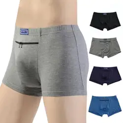 Men Boxer Hidden Zippers Pockets Solid Color Breathable Quick Dry Mid Waist Men Boxers Sexy Lingerie Loose Panties Underpants