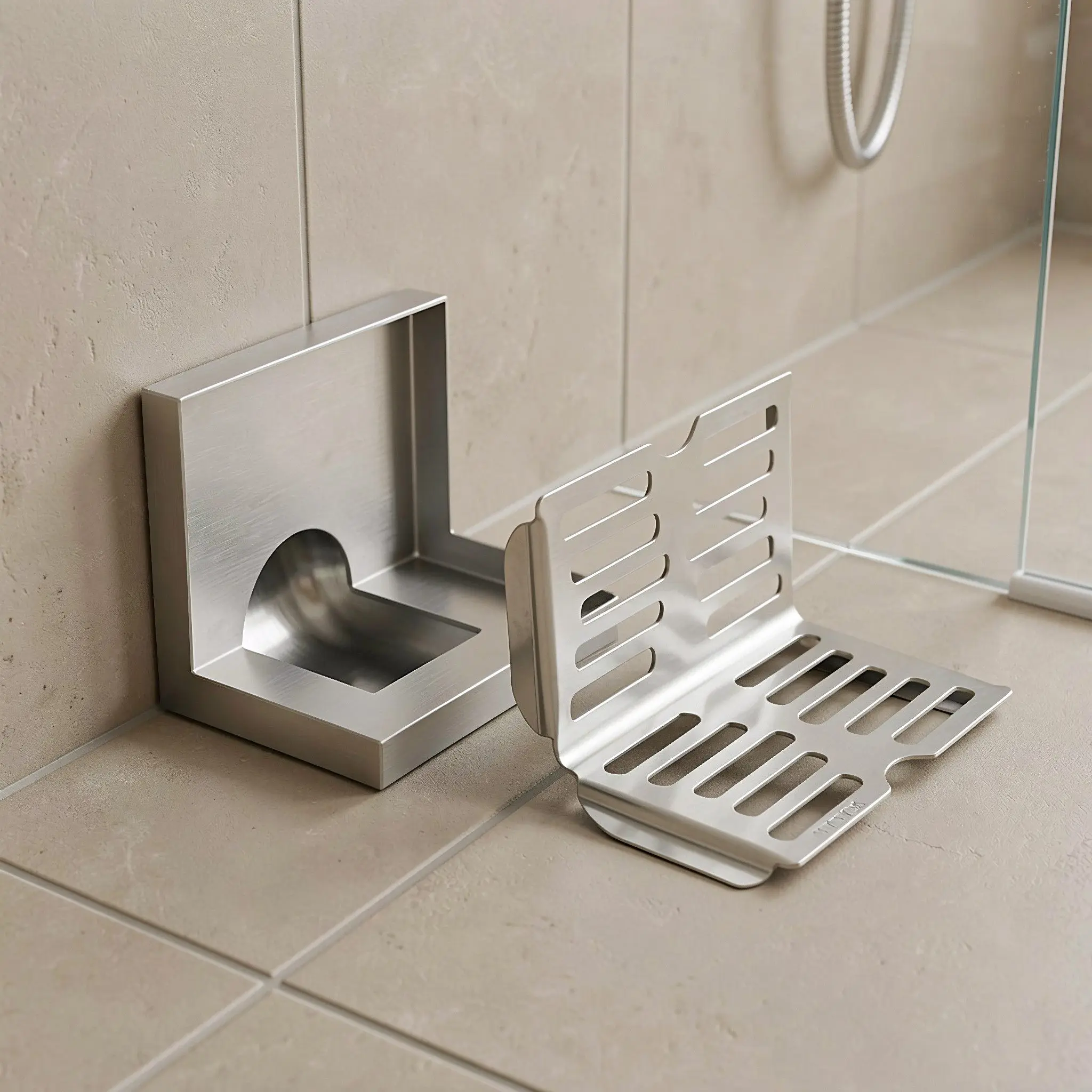 L Shaped Floor Drain 304 Stainless Steel Side Outlet Bathroom Balcony Terrace Wall Corner Drain Brushed Groove Thickened