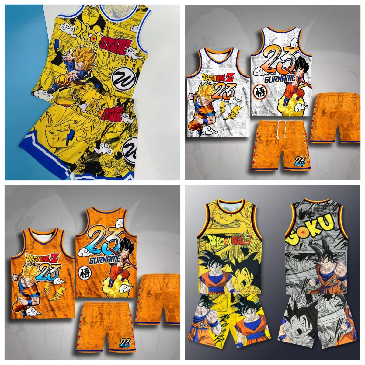 Dragon Ball Adult and Kids Basketball Outfit Set Goku Super Saiyan 3D Full Print Quick-Dry Breathable Tank Top and Shorts
