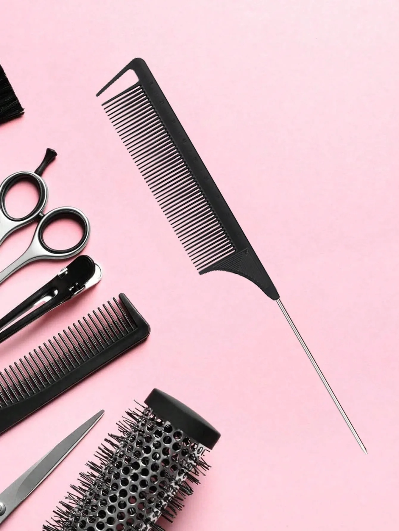 مشط شعر احترافي بذيل مدبب من الفولاذ المقاوم للصدأ، فرشاة شعر لصالونات تصفيف الشعر، أداة تصفيف الشعر، مشط خاص للشعر المستعار الحقيقي