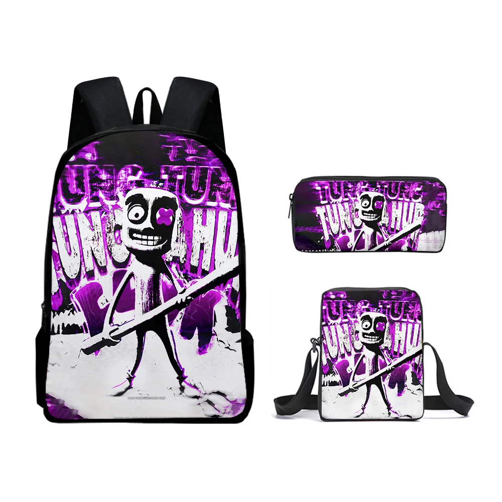 Hip Hop Popolare Nuovo tungtungtung Stampa 3D 3 pezzi / set Borse da scuola per alunni Zaino per laptop Zaino Borsa a tracolla inclinata Astuccio