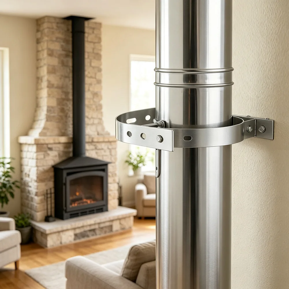 Chimney Tube Wall Bracket Stainless Steel Adjustable Clamp for Furnace Pipe Ventilation Duct 10/12.5 cm Diameter