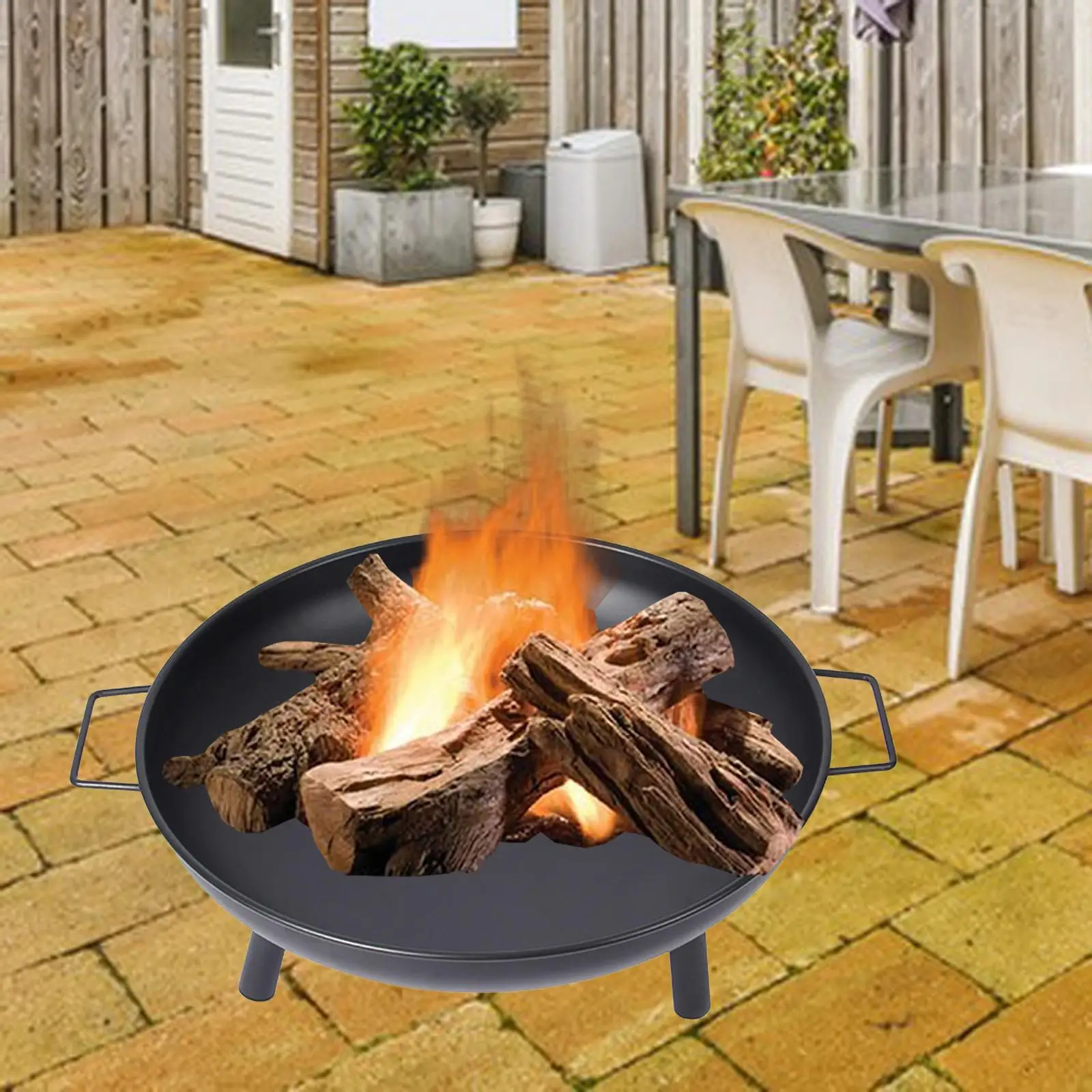 Large Cast Firepit Sturdy Stand Fireplace Wood Burning with Handles Round for Outdoor Hiking Balcony Party Patio