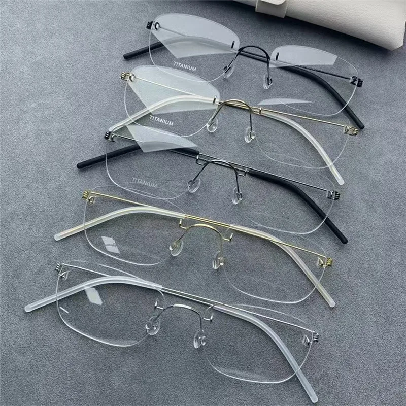 Fashion Men Square Business Rimless Glasses Frame Women Titanium Ultralight Thin Rim Eyeglasses Small Big Face Comfort Eyewear
