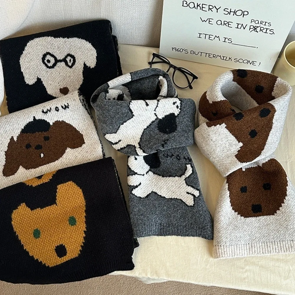 

Модный легкий шарф с рисунком щенка, ветрозащитный теплый шарф из смеси кашемира, милый вязаный платок в корейском стиле, унисекс