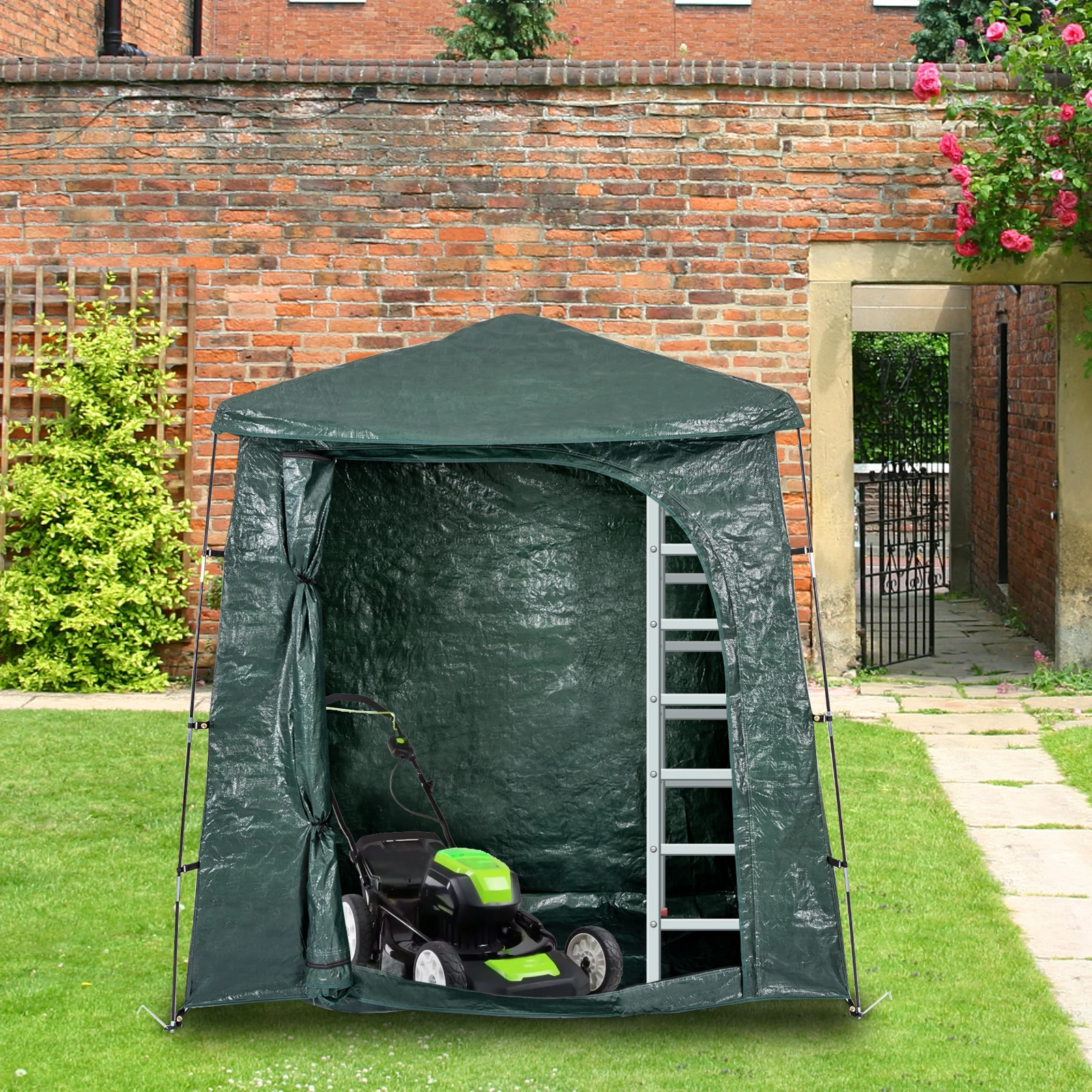 Tenda dobrável impermeável para Jardim e Bicicleta, Shed Kit, Abrigo Estável, Armazenamento ao ar livre, Verde