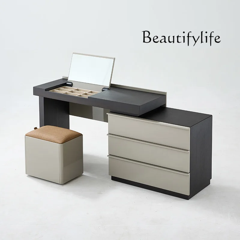 Retractable solid wood Italian minimalist smoked flip dresser bedroom modern desk integrated dressing table