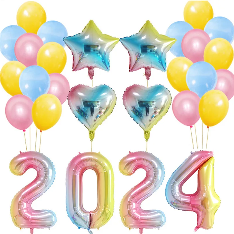 New Arrival 32 inch 2024 New Year Digital Aluminum Foil Balloon for Graduation Ceremony New Year Party Decoration