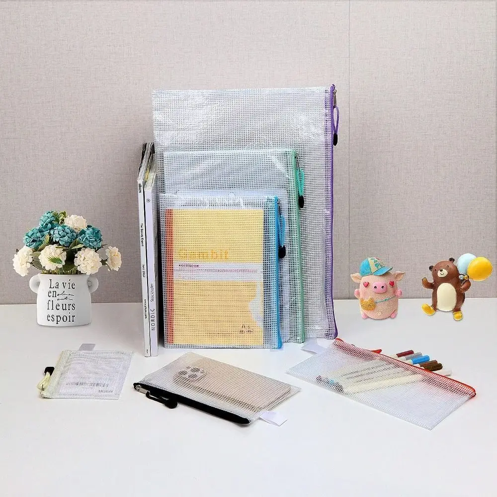 Bolsa de malla con cremallera, organizador de papel de gran capacidad, carpeta de documentos, bolsa de almacenamiento de PVC, organizador de documentos, organizador de archivos, papelería