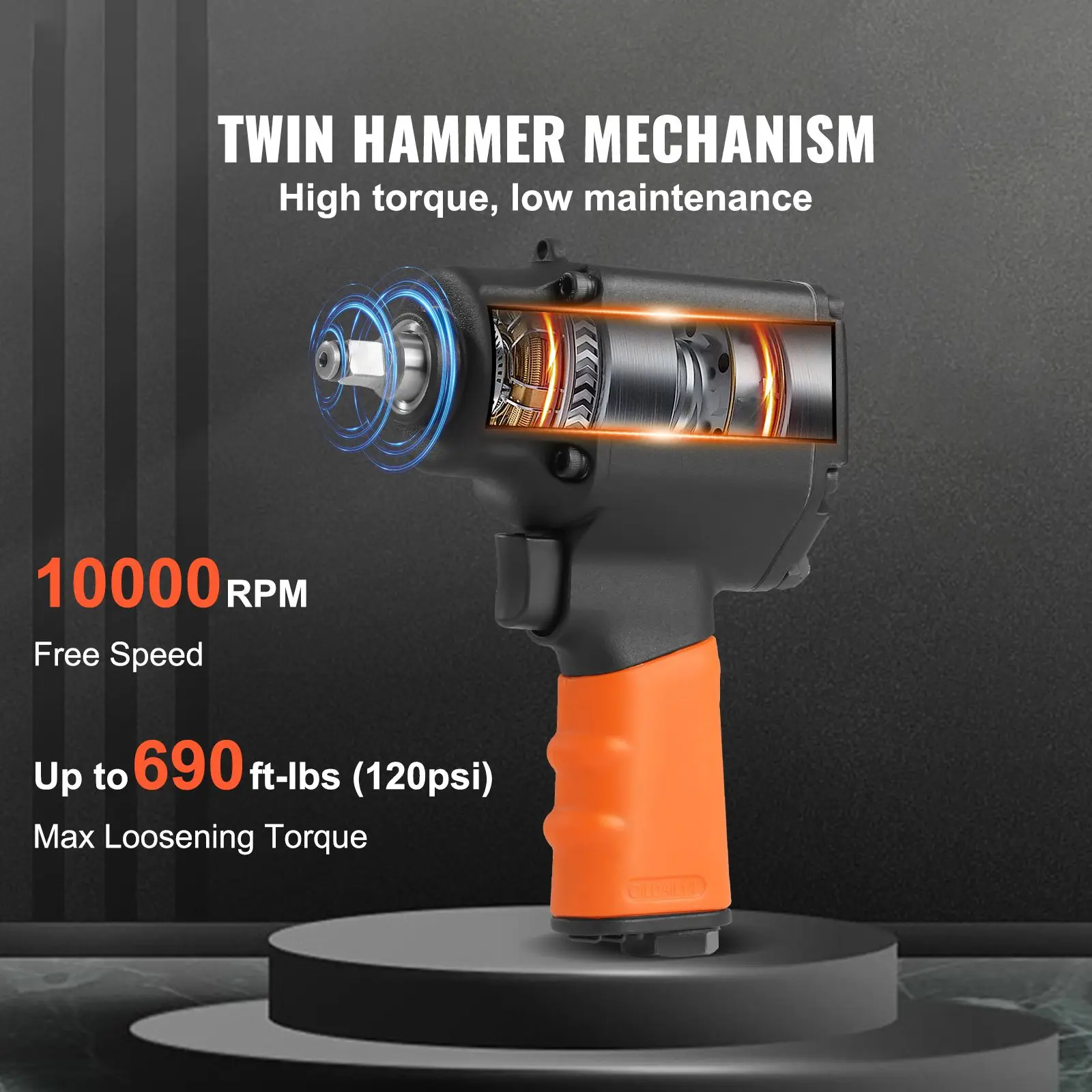 Air Impact Wrench, 3/8-Inch Drive Gun, Up to 690ft-lbs Nut-busting Torque, Lightweight Pneumatic for Auto Repairs and