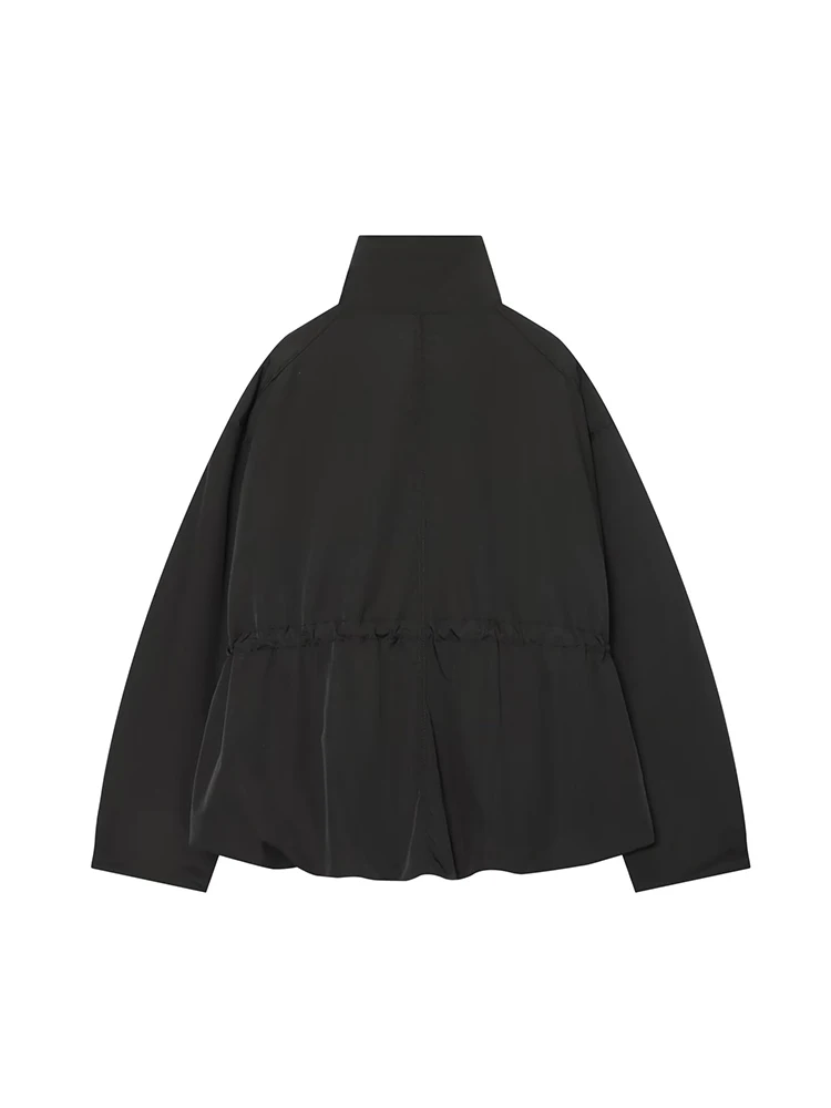Women's Stand Collar Jacket Coat Drawstring Waist New Autumn Winter Coats Cotton Outer Trench Jacket Chic Solid Color Jackets