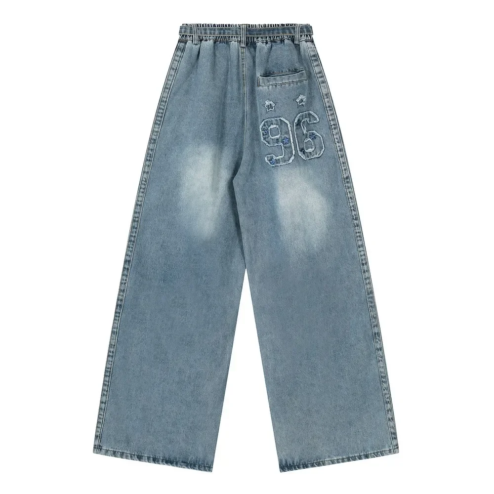 Elastische Taille Grunge Bright Line Washed Bleached Aesthetic Oversize Goth Jeans Hosen Hosen für Frauen Grils Streetwear Winter