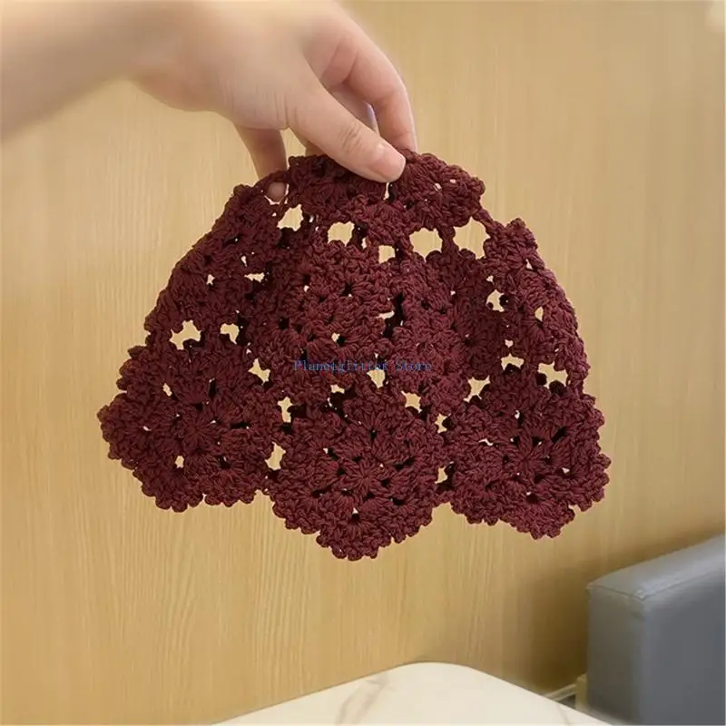 652B اليد محبوك قبعة صغيرة مجوفة الجمجمة قبعة مريحة والأزياء أغطية الرأس للإناث عطلة ارتداء جميع مطابقة