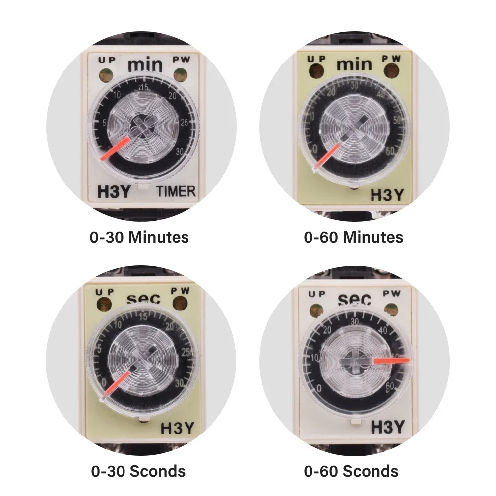 5/10sets H3Y-2 Time Relay AC 220V DC12V 5A Delay Timer Timing Relay 0-30 Second 0-60 Minute 0-60s 0-60min with 8pin Base Socket