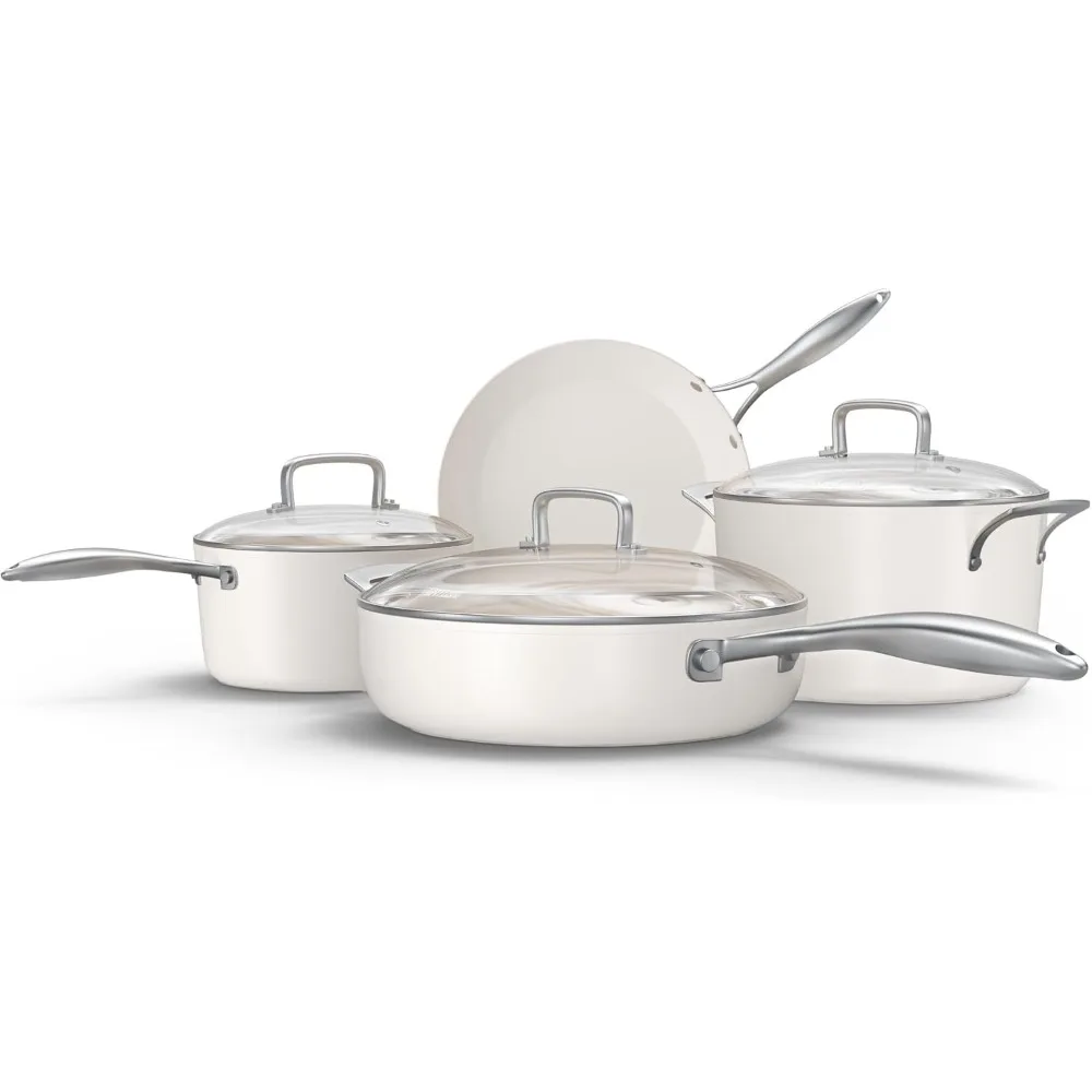 

Nonstick Ceramic Cookware Set (7 Piece) - Non Toxic, PTFE & PFOA Free - Oven Safe & Compatible with All Stovetops