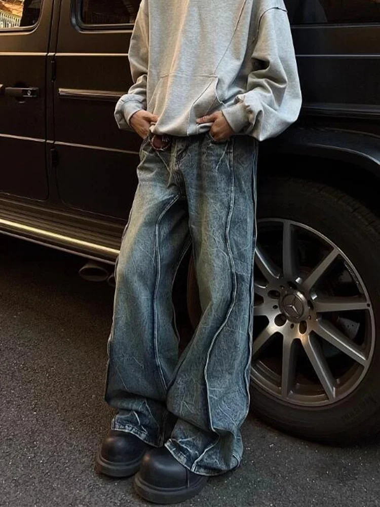 

American Waed Vintage Wide Leg Men's Jeans Spring Trendy Straight Tube Pants Youthful Casual Loose Fit Classic Sle