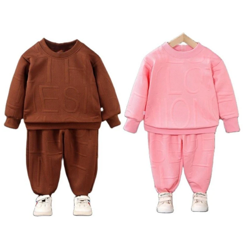 

Толстовка со стальным принтом и буквами + штаны, комплект из 2 предметов, детские пуловеры для девочек, детские футболки, осенняя модная спортивная повседневная одежда