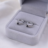 925 Sterling Silver Buckle Black Love Ins Temperament All-matching Earrings for Women Cold Wind 2023 New Earrings