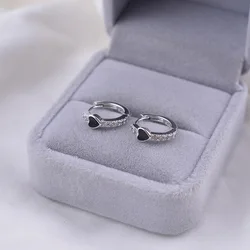 925 Sterling Silver Buckle Black Love  Ins Temperament All-matching Earrings for Women Cold Wind 2023 New Earrings