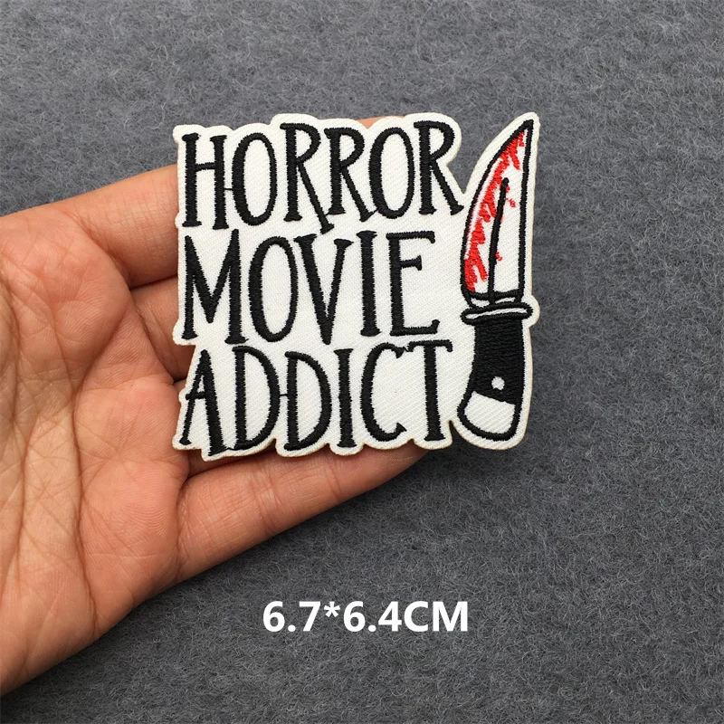 Horror Movie Addict Embroidered Patches Iron On Patches For Clothing Punk Patches Applique DIY Clothes Sewing Decoration