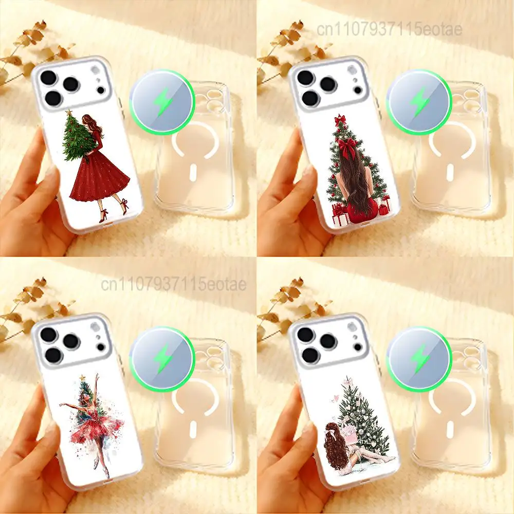 

Christmas Tree Girl GiftS Frosted Clear Magnetic Case for iPhone 17,16,15,14,13,12,11 Pro,Max,Plus,Mini,Air,E