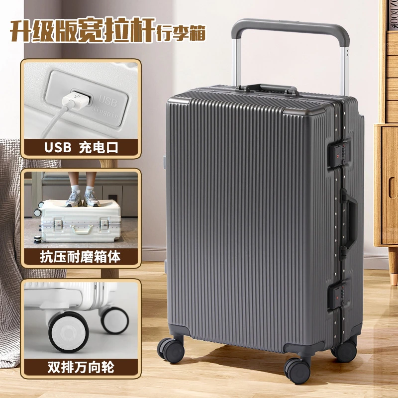 Multifunctional Rolling Luggage Travel Suitcase Password Trolley Box Large Capacity Unisex Trunk Fashion Wide Pull Rod Luggages