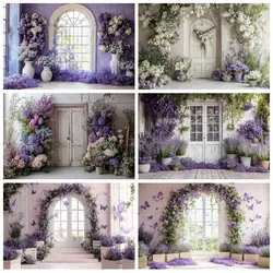 Flowers Wedding Portrait Photography Background Vintage Door Wisteria Floral Backdrop Kids Baby Shower For Photo Studio Props